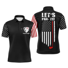 Load image into Gallery viewer, American flag golf polo shirt for men custom Let&#39;s par tee patriotic mens golf shirts | Black NQS5363
