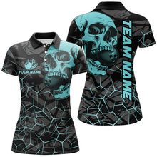 Load image into Gallery viewer, Black Skull camo bowling shirt for women custom bowling team jerseys, gifts for bowlers | Turquoise NQS7567