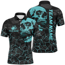 Load image into Gallery viewer, Black Skull camo bowling shirt for men custom bowling team jerseys, gifts for bowlers | Turquoise NQS7567