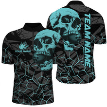 Load image into Gallery viewer, Black Skull camo bowling shirt for men custom bowling team jerseys, gifts for bowlers | Turquoise NQS7567