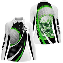 Load image into Gallery viewer, Black and white Golf Skull Womens golf polos shirts custom golf attire for ladies golfer gifts | Green NQS7950