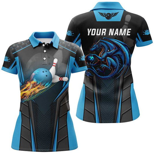 Personalized bowling shirt for Women Custom Dragon team blue Bowling jerseys polo, Quarter zip Shirts NQS7954