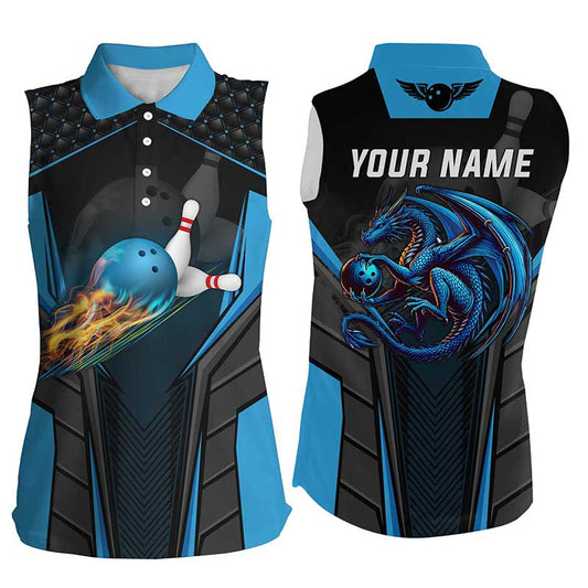 Personalized bowling shirt for Women Custom Dragon team blue Bowling jerseys Sleeveless Polo Shirts NQS7954