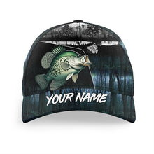 Load image into Gallery viewer, Crappie Fishing blue camo jerseys custom long sleeve hooded fishing shirts uv protection, fishing hats NQS3686