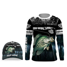 Load image into Gallery viewer, Crappie Fishing blue camo jerseys custom long sleeve hooded fishing shirts uv protection, fishing hats NQS3686