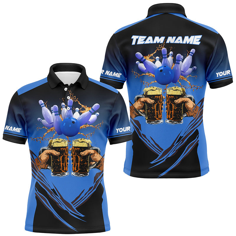 Bowling Beer Black and Blue Bowling Polo, 1/4 Quarter zip shirts Custom Mens Team Bowling jerseys NQS8159