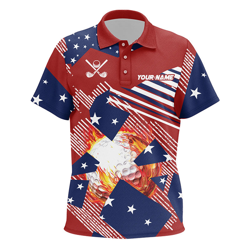 Red, white and Blue American Flag Flame Golf ball custom Kid golf polo shirts, golf gifts for Kid NQS8162