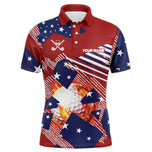 Load image into Gallery viewer, Red, white and Blue American Flag Flame Golf ball custom Mens golf polo shirts, golf gifts for men NQS8162