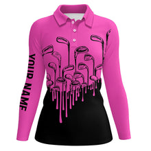 Load image into Gallery viewer, Pink and black golf clubs Women golf polo shirts custom golf attire for ladies, golf gifts for women NQS8586