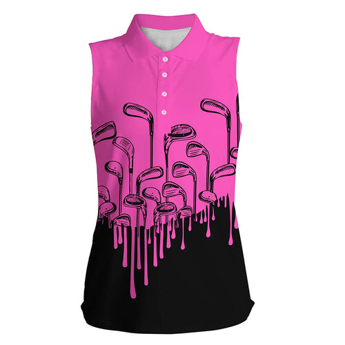 Pink and black golf clubs Women sleeveless polo shirts golf attire for ladies golf gifts for women NQS8586