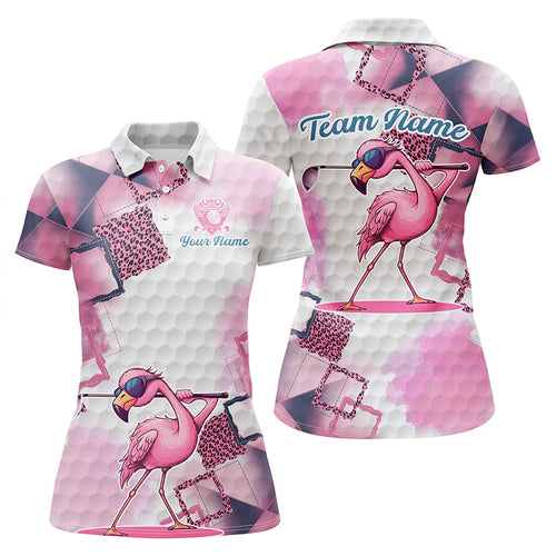 Pink Flamingo leopard pattern Women golf polo shirts custom golf outfits for ladies, flamingo tops NQS8591