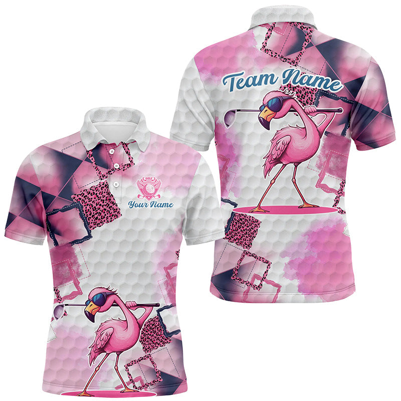 Pink Flamingo leopard pattern Mens golf polo shirts custom mens golf apparel, flamingo tops NQS8591