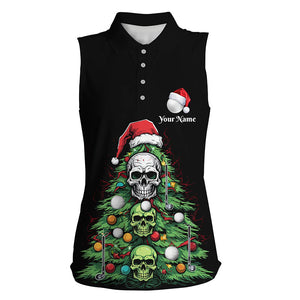 Funny Skull Golf Christmas Tree Women sleeveless polo shirt custom ladies golf top Christmas golf gift NQS8838