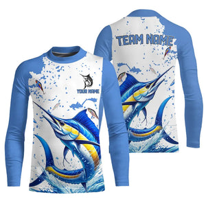 Personalized Blue and white Marlin Fishing Shirts Custom Marlin Long Sleeve Fishing Team Jerseys NQS9308