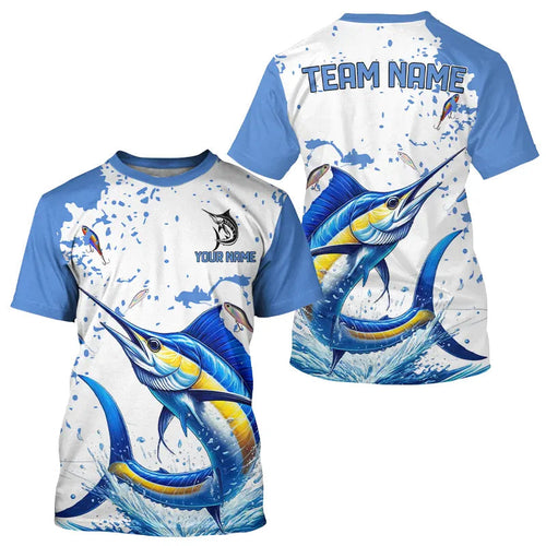 Personalized Blue and white Marlin Fishing Shirts Custom Marlin Long Sleeve Fishing Team Jerseys NQS9308