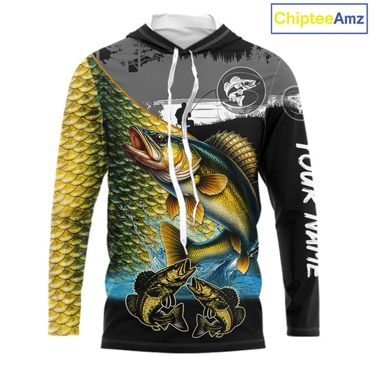 Walleye fishing scales customize performance long sleeves Fishing shirts, Walleye fishing jerseys NQS11561