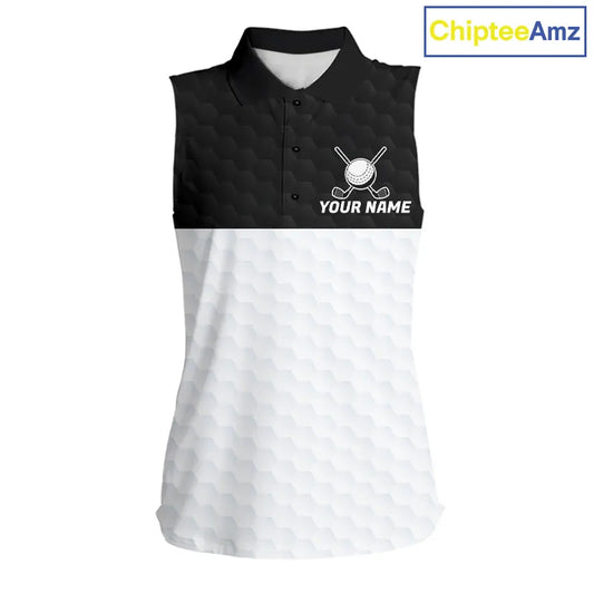 Black and White Sleeveless Golf Polo shirt Custom golf attire for ladies, best golf gifts for women NQS11702
