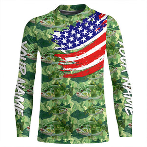 Green Largemouth Bass camo fishing American flag Custom performance long sleeve Bass fishing shirts NQS7387