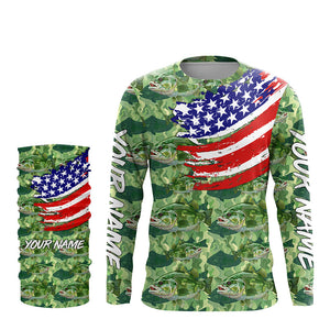 Green Largemouth Bass camo fishing American flag Custom performance long sleeve Bass fishing shirts NQS7387