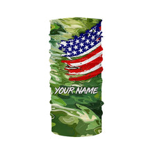 Load image into Gallery viewer, Green camo fishing American flag Custom patriot performance long sleeve fishing tournament shirts NQS7388