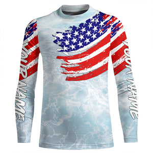 Ocean sea wave camo fishing Custom American flag patriot performance long sleeve fishing jerseys NQS7390