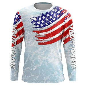 Ocean sea wave camo fishing Custom American flag patriot performance long sleeve fishing jerseys NQS7390