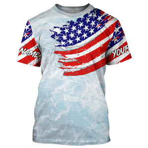 Ocean sea wave camo fishing Custom American flag patriot performance long sleeve fishing jerseys NQS7390