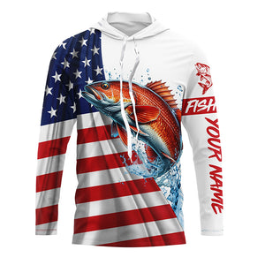 American flag patriotic Redfish fishing Custom Name UV Protection long sleeve Fishing Shirts for men NQS5369