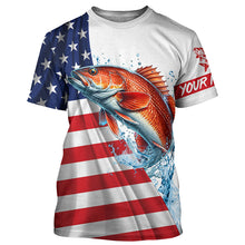 Load image into Gallery viewer, American flag patriotic Redfish fishing Custom Name UV Protection long sleeve Fishing Shirts for men NQS5369