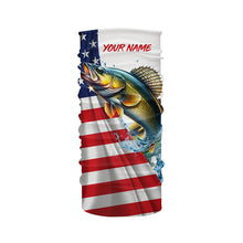 Load image into Gallery viewer, American flag patriotic Walleye fishing Custom Name UV Protection long sleeve Fishing Shirts for men NQS5370