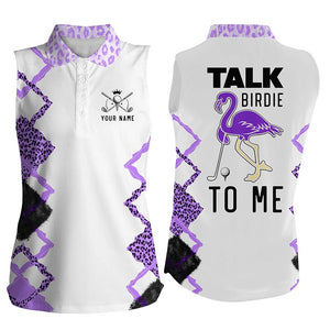 Funny purple leopard Womens sleeveless polo shirts talk birdie to me custom purple flamingo golf shirt NQS5373