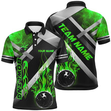 Load image into Gallery viewer, Mens bowling shirts Custom Black bowling ball Flame Bowling Team Jerseys, gift for Bowlers | Green NQS7574