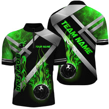 Load image into Gallery viewer, Mens bowling shirts Custom Black bowling ball Flame Bowling Team Jerseys, gift for Bowlers | Green NQS7574