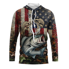 Load image into Gallery viewer, Striped bass fishing camo American Flag patriotic UV protection customize name fishing apparel NQS1902