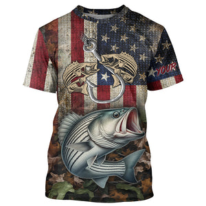 Striped bass fishing camo American Flag patriotic UV protection customize name fishing apparel NQS1902