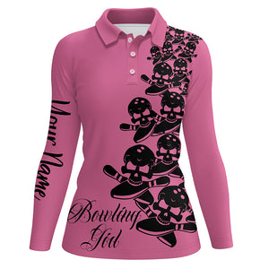 Women's Polo Bowling Shirt Custom ladies skull Bowlers Jerseys, team bowling gifts | Pink NQS5844