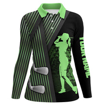Load image into Gallery viewer, Black and Green Women golf polo shirt custom golf clubs team golf shirts, golf tops for ladies NQS7960