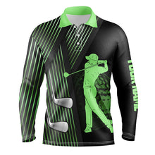 Load image into Gallery viewer, Black and Green Mens golf polo shirts custom golf clubs team golf shirts, golf tops for men NQS7960