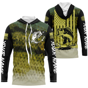 Largemouth bass Fishing green scales American flag Custom long sleeve performance Fishing jerseys NQS6052