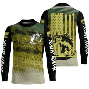 Largemouth bass Fishing green scales American flag Custom long sleeve performance Fishing jerseys NQS6052