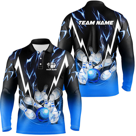 Black and Blue Lightning thunder Custom Bowling Polo, Quarter zip shirts For men, Team Bowling jerseys NQS8171