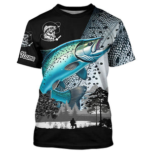 Chinook Salmon (King salmon) fishing scales Custom name performance anti UV long sleeve fishing shirts NQS3856