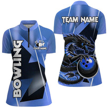 Load image into Gallery viewer, Black And Blue Custom Dragon Bowling Shirts For Women, Dragon Bowling Team Shirts NQS8381