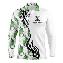 Load image into Gallery viewer, White and Green Flame Golf Ball pattern Mens golf polo shirts custom men&#39;s golf outfits for team NQS8596