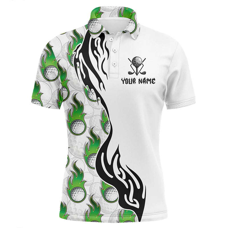 White and Green Flame Golf Ball pattern Mens golf polo shirts custom men's golf outfits for team NQS8596