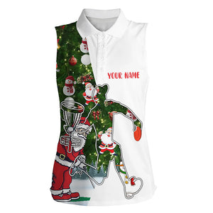 Womens sleeveless disc golf polo shirts Christmas Santa pattern disc golf outfit NQS6750