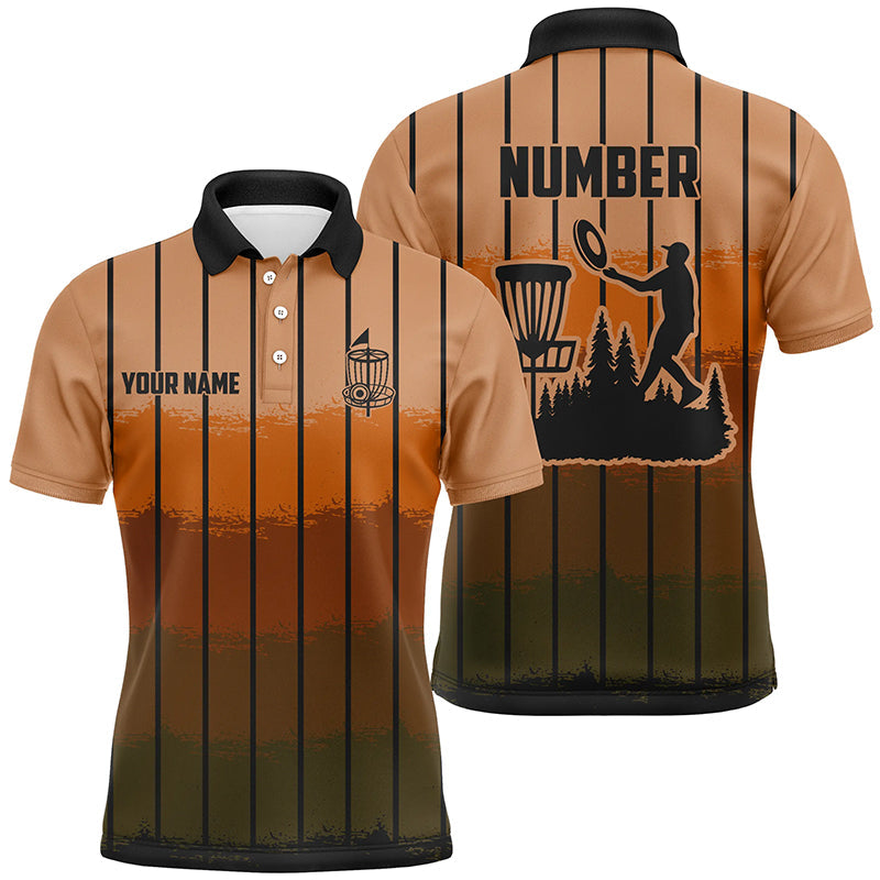 Orange stripe Retro disc golf polo shirts for men custom name and number disc golf jerseys NQS9080