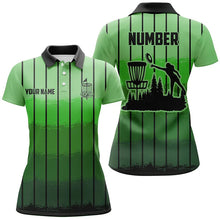 Load image into Gallery viewer, Green stripe Retro disc golf polo shirt for women custom name and number disc golf jerseys NQS9081