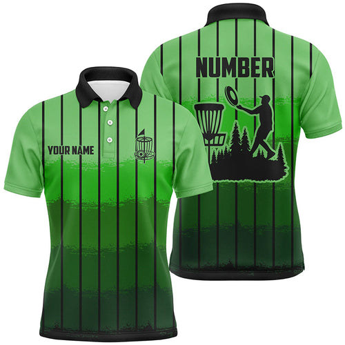 Green stripe Retro disc golf polo shirts for men custom name and number disc golf jerseys NQS9081