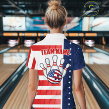Load image into Gallery viewer, Red, White and Blue American Flag Bowling Shirts For Women Custom Patriotic Bowling Team Jerseys NQS11157